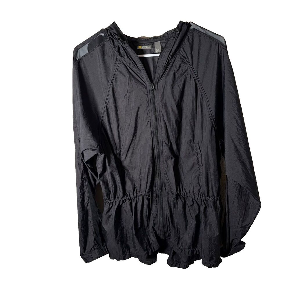 Zella Jacket Women's Large Black Full Zip Hoodie Mesh Athletic Windbreaker